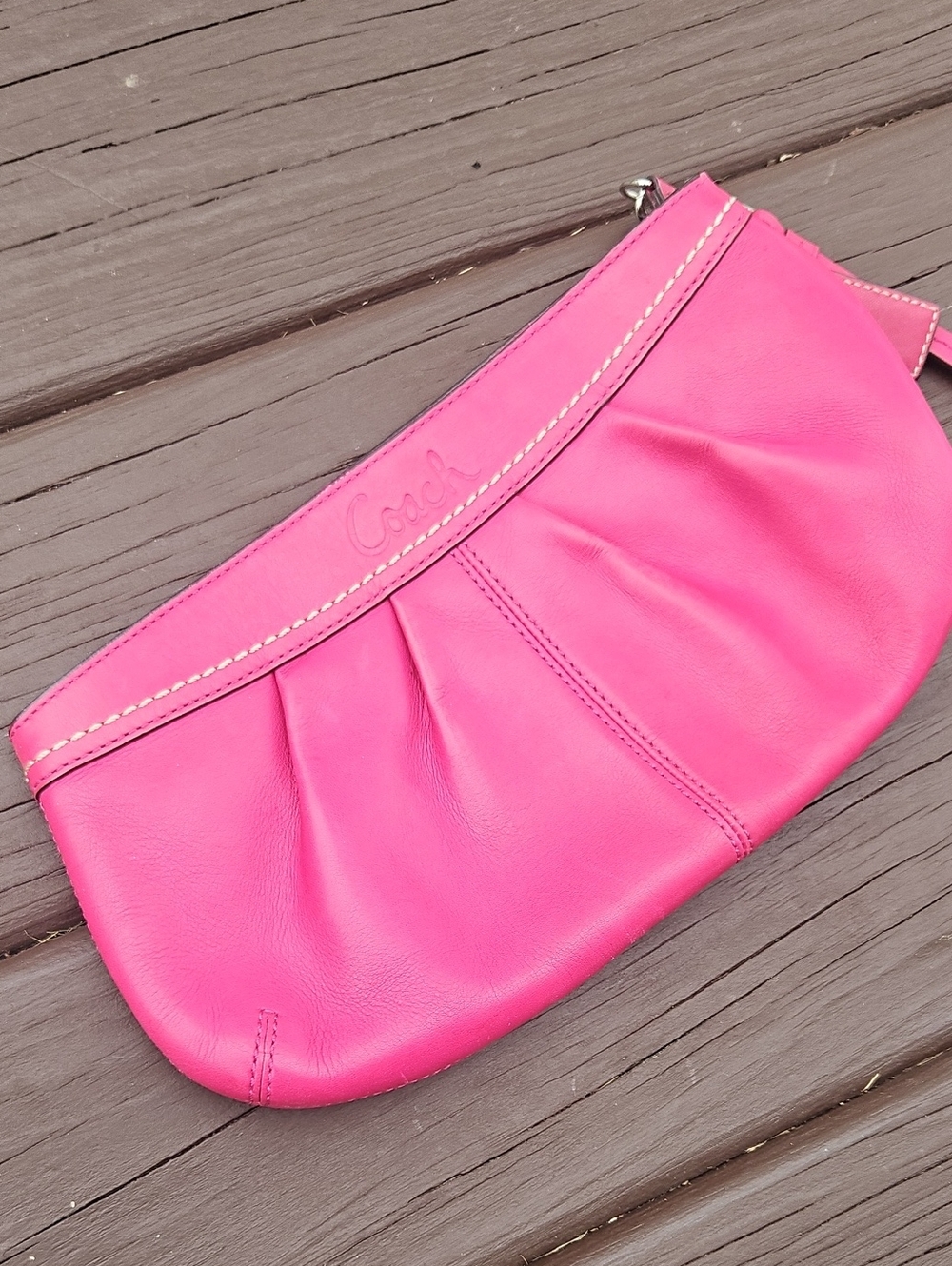 Coach Hot Pink Leather Wristlet Clutch